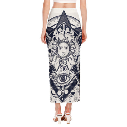 Vintage Masonic Freemasonry Print Side Slit Maxi Skirt
