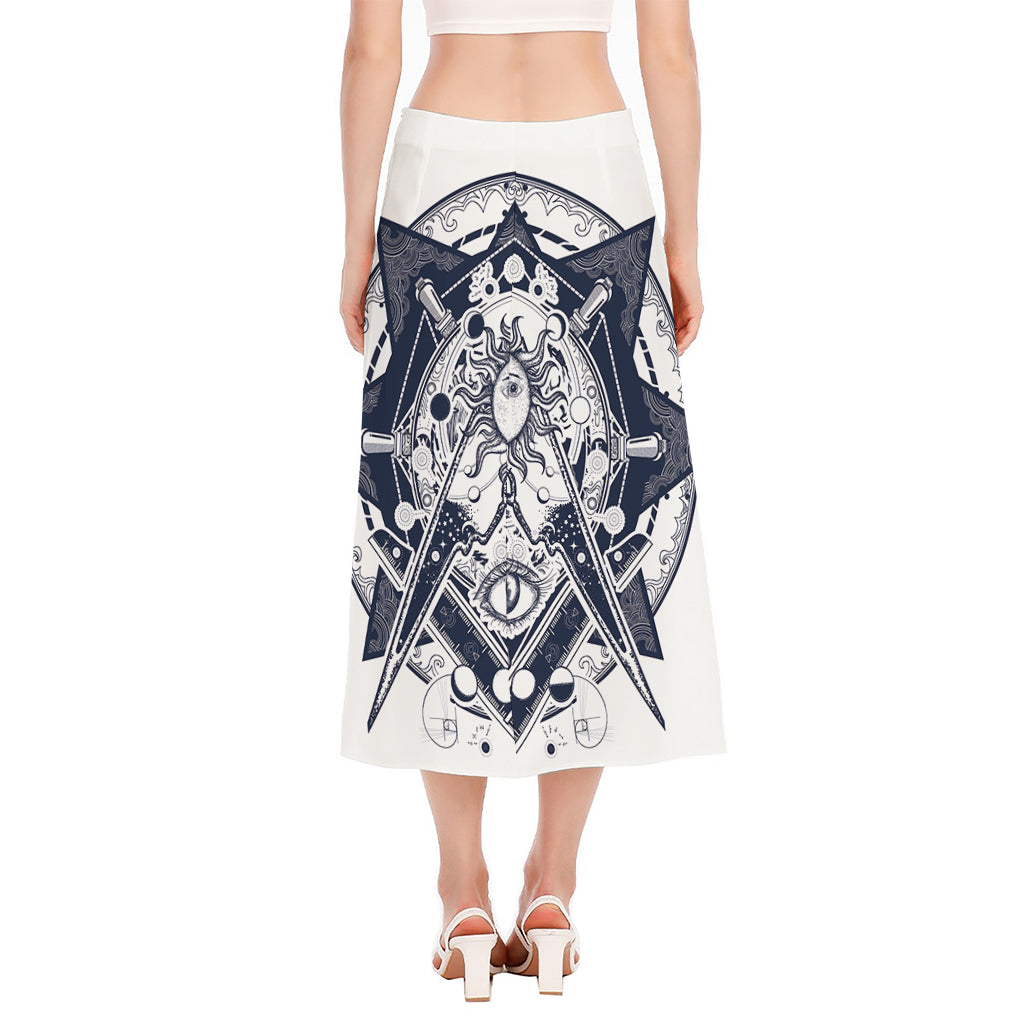 Vintage Masonic Freemasonry Print Side Slit Midi Skirt