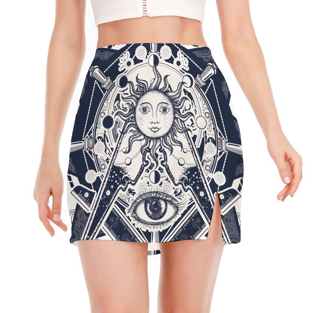 Vintage Masonic Freemasonry Print Side Slit Mini Skirt