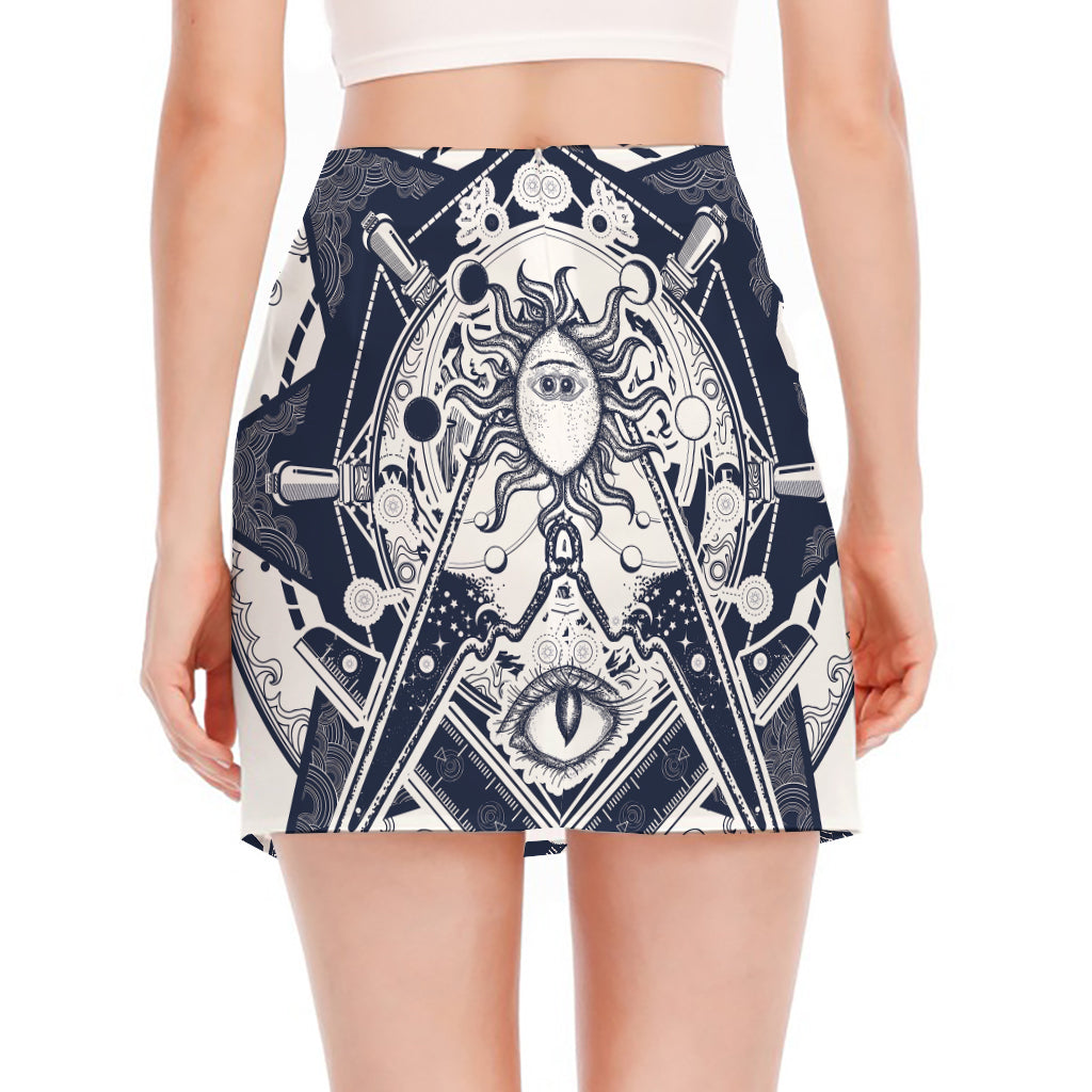 Vintage Masonic Freemasonry Print Side Slit Mini Skirt