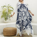 Vintage Masonic Freemasonry Print Silk V-Neck Kaftan Dress