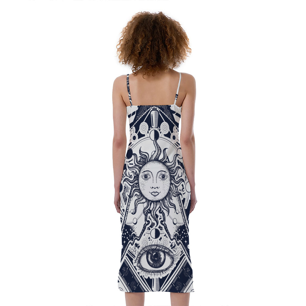 Vintage Masonic Freemasonry Print Slim Fit Midi Cami Dress