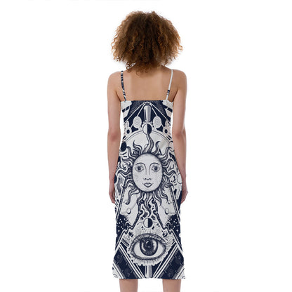 Vintage Masonic Freemasonry Print Slim Fit Midi Cami Dress