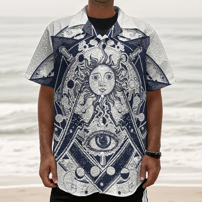 Vintage Masonic Freemasonry Print Textured Short Sleeve Shirt