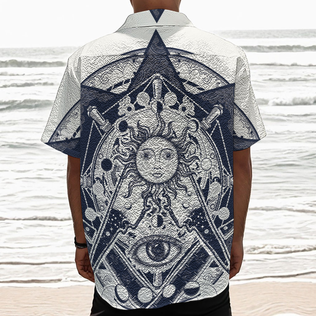 Vintage Masonic Freemasonry Print Textured Short Sleeve Shirt