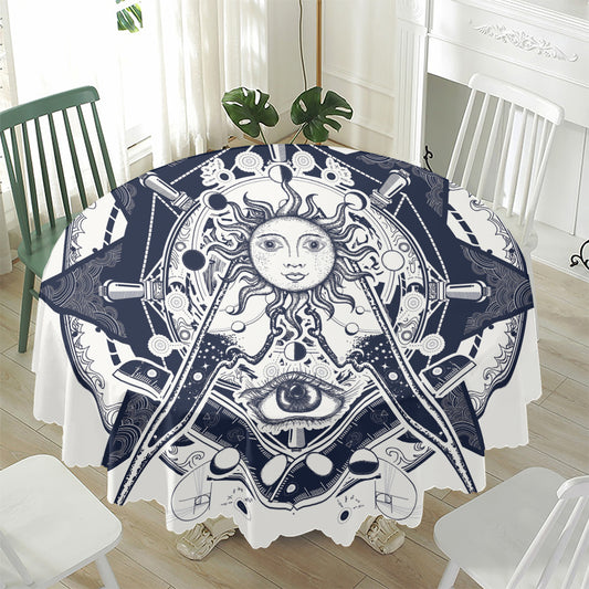 Vintage Masonic Freemasonry Print Waterproof Round Tablecloth