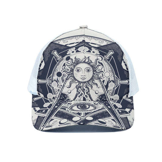 Vintage Masonic Freemasonry Print White Mesh Trucker Cap