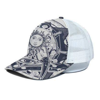 Vintage Masonic Freemasonry Print White Mesh Trucker Cap