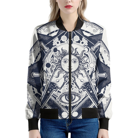 Vintage Masonic Freemasonry Print Women's Bomber Jacket