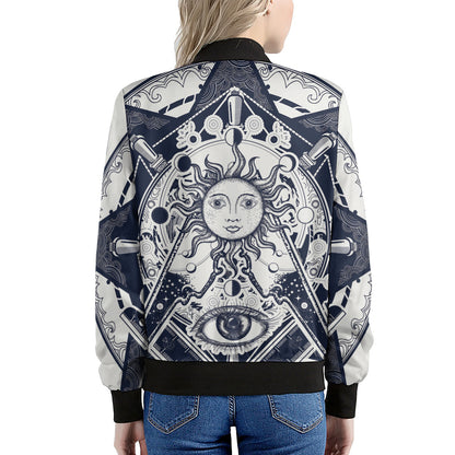 Vintage Masonic Freemasonry Print Women's Bomber Jacket