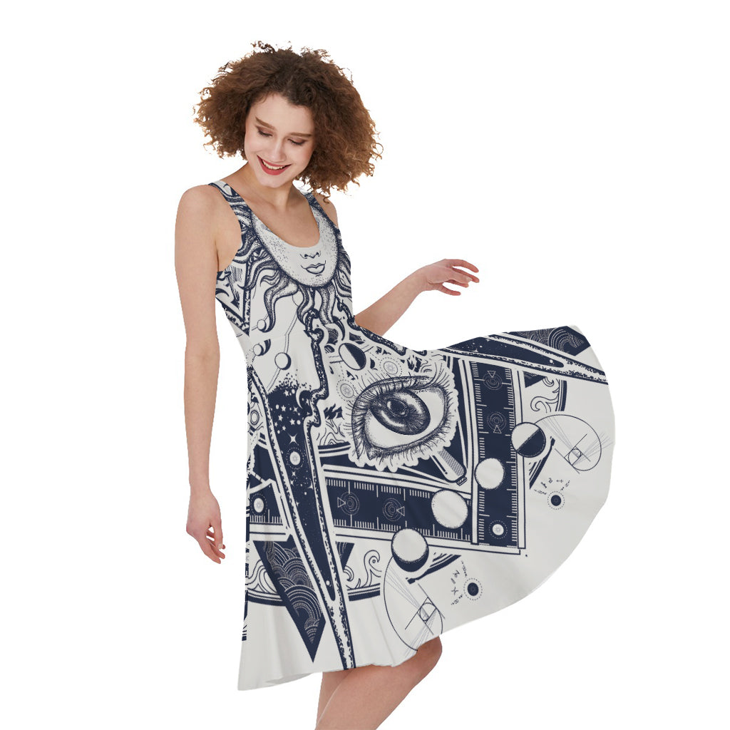 Vintage Masonic Freemasonry Print Women's Sleeveless Dress