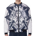 Vintage Masonic Freemasonry Print Zip Sleeve Bomber Jacket