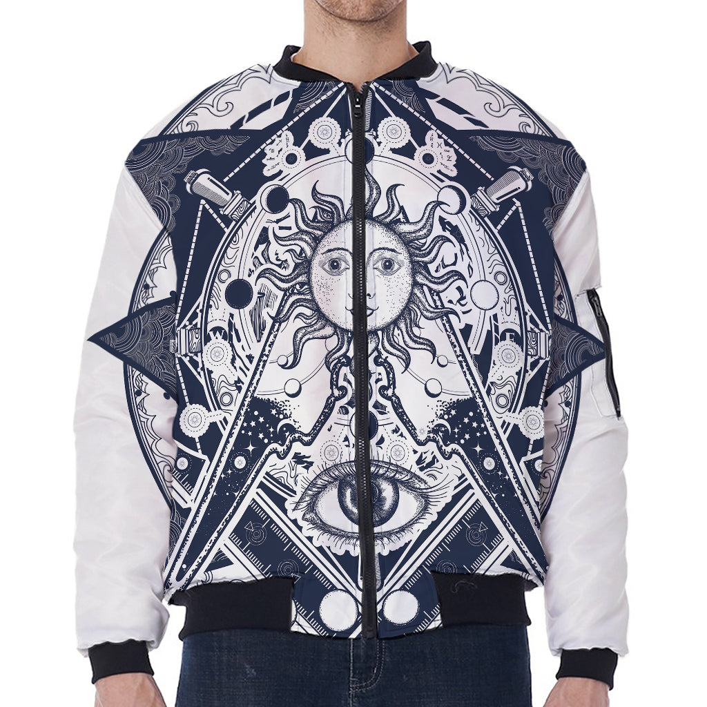 Vintage Masonic Freemasonry Print Zip Sleeve Bomber Jacket