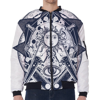Vintage Masonic Freemasonry Print Zip Sleeve Bomber Jacket