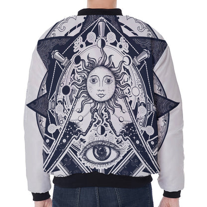 Vintage Masonic Freemasonry Print Zip Sleeve Bomber Jacket