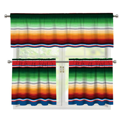 Vintage Mexican Blanket Pattern Print 3 Piece Kitchen Curtains
