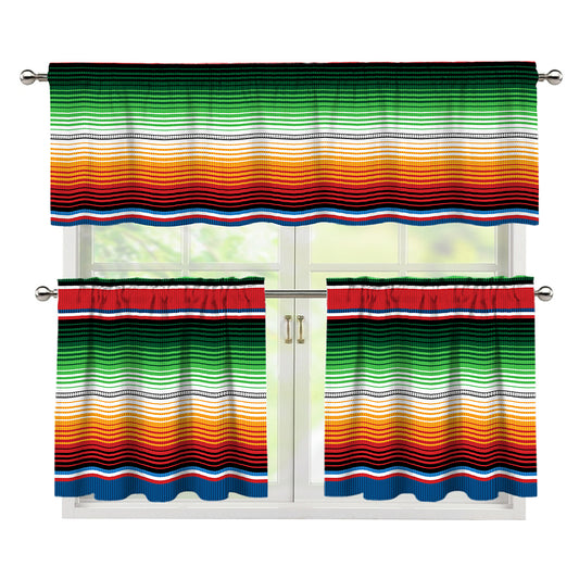 Vintage Mexican Blanket Pattern Print 3 Piece Kitchen Curtains