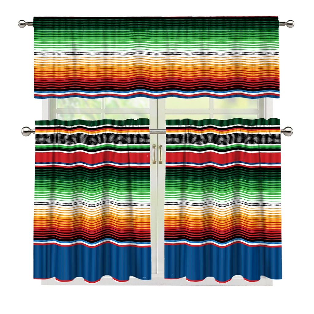 Vintage Mexican Blanket Pattern Print 3 Piece Kitchen Curtains