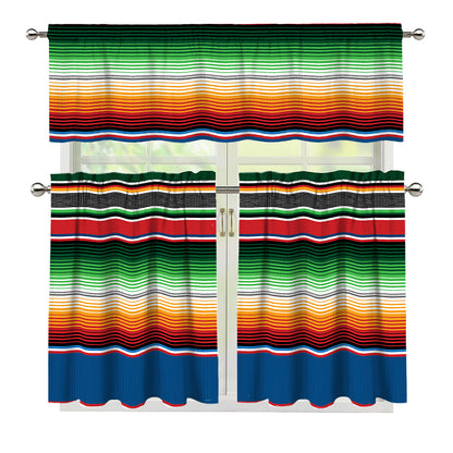 Vintage Mexican Blanket Pattern Print 3 Piece Kitchen Curtains