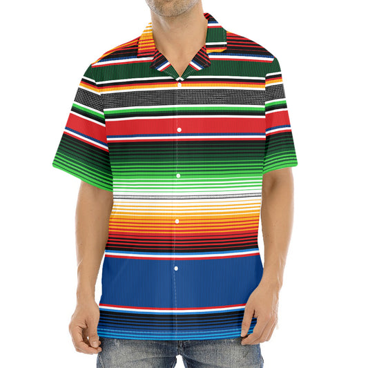 Vintage Mexican Blanket Pattern Print Aloha Shirt