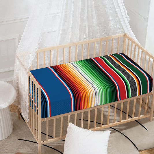 Vintage Mexican Blanket Pattern Print Baby Crib Sheet