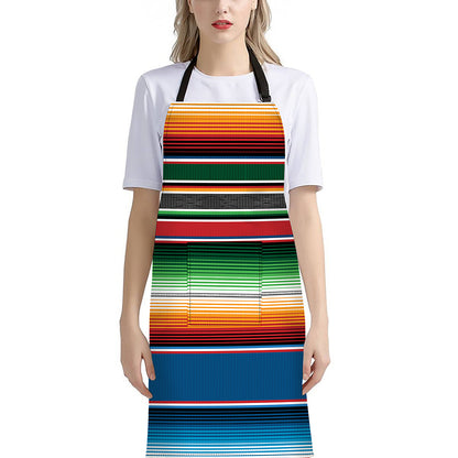 Vintage Mexican Blanket Pattern Print Bib Apron With Pocket