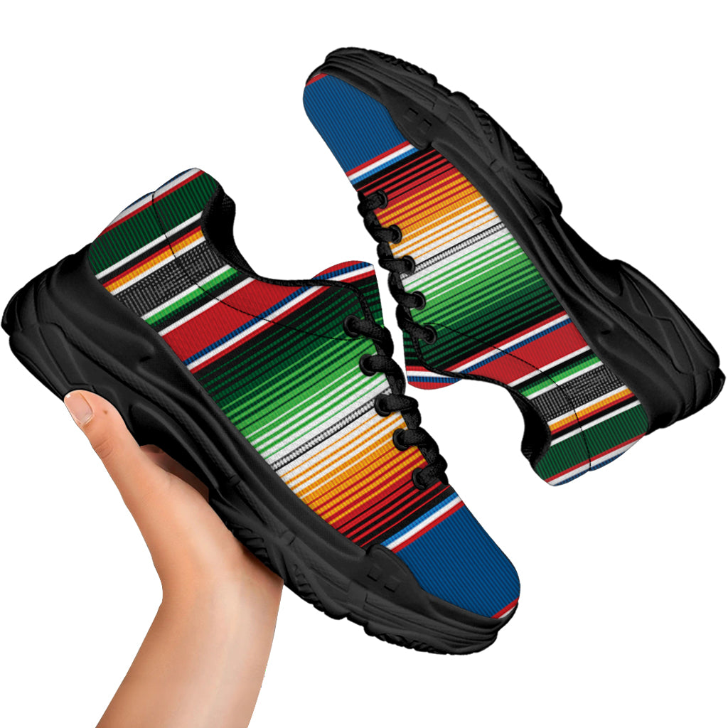 Vintage Mexican Blanket Pattern Print Black Chunky Shoes