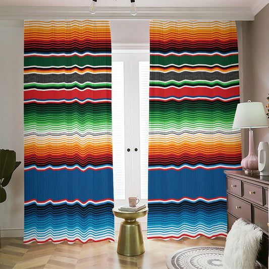 Vintage Mexican Blanket Pattern Print Blackout Pencil Pleat Curtains