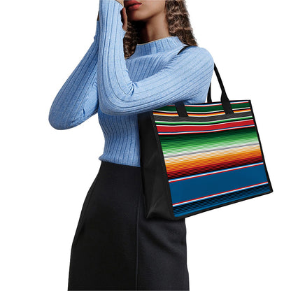 Vintage Mexican Blanket Pattern Print Canvas Tote Bag