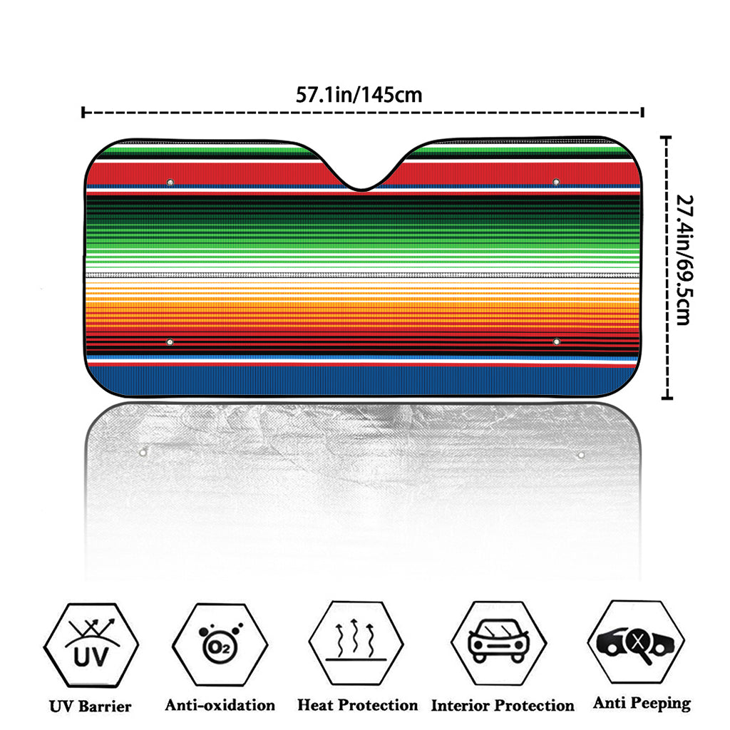 Vintage Mexican Blanket Pattern Print Car Windshield Sun Shade