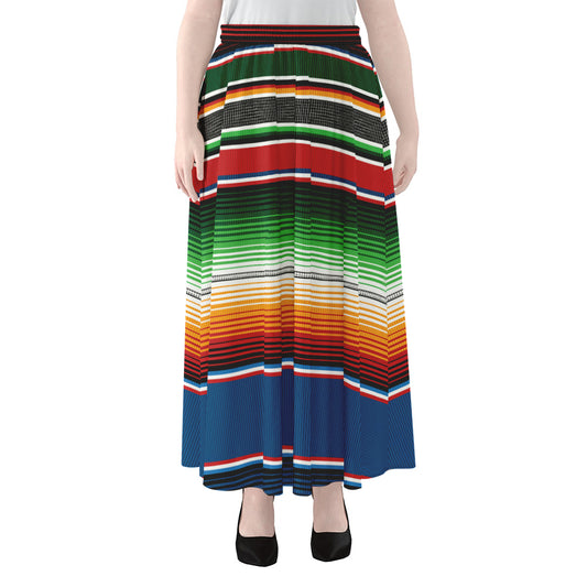 Vintage Mexican Blanket Pattern Print Chiffon Maxi Skirt