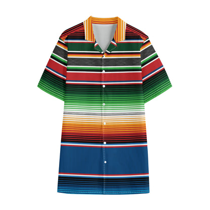 Vintage Mexican Blanket Pattern Print Cotton Hawaiian Shirt