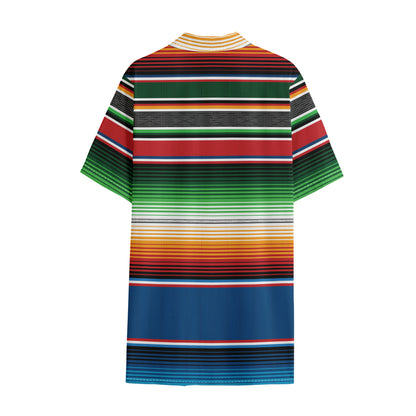 Vintage Mexican Blanket Pattern Print Cotton Hawaiian Shirt