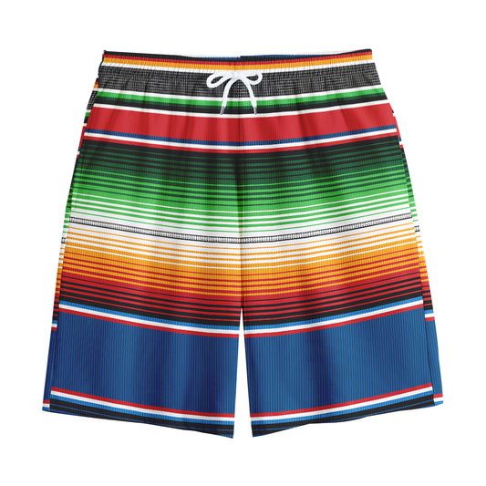 Vintage Mexican Blanket Pattern Print Cotton Shorts
