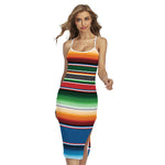 Vintage Mexican Blanket Pattern Print Cross Back Cami Dress