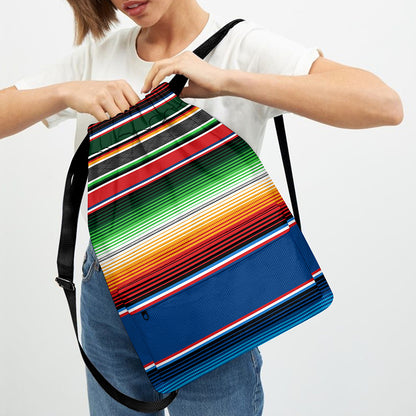 Vintage Mexican Blanket Pattern Print Drawstring Backpack