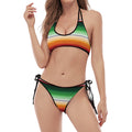 Vintage Mexican Blanket Pattern Print Halter Scoop Tie Side Bikini