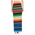 Vintage Mexican Blanket Pattern Print High Slit Maxi Skirt