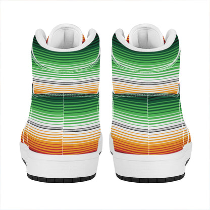 Vintage Mexican Blanket Pattern Print High Top Leather Sneakers