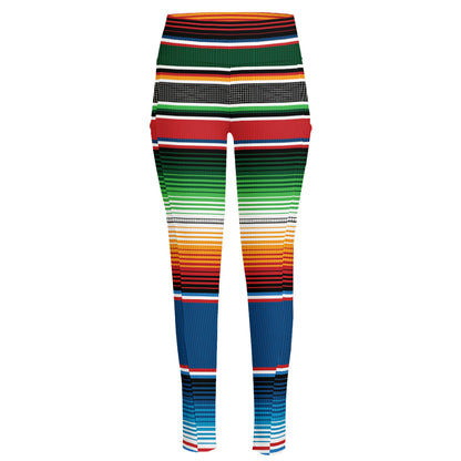 Vintage Mexican Blanket Pattern Print High-Waisted Pocket Leggings