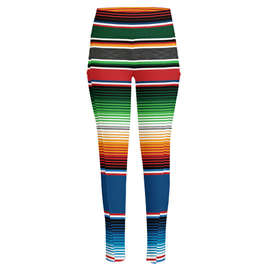 Vintage Mexican Blanket Pattern Print High-Waisted Pocket Leggings