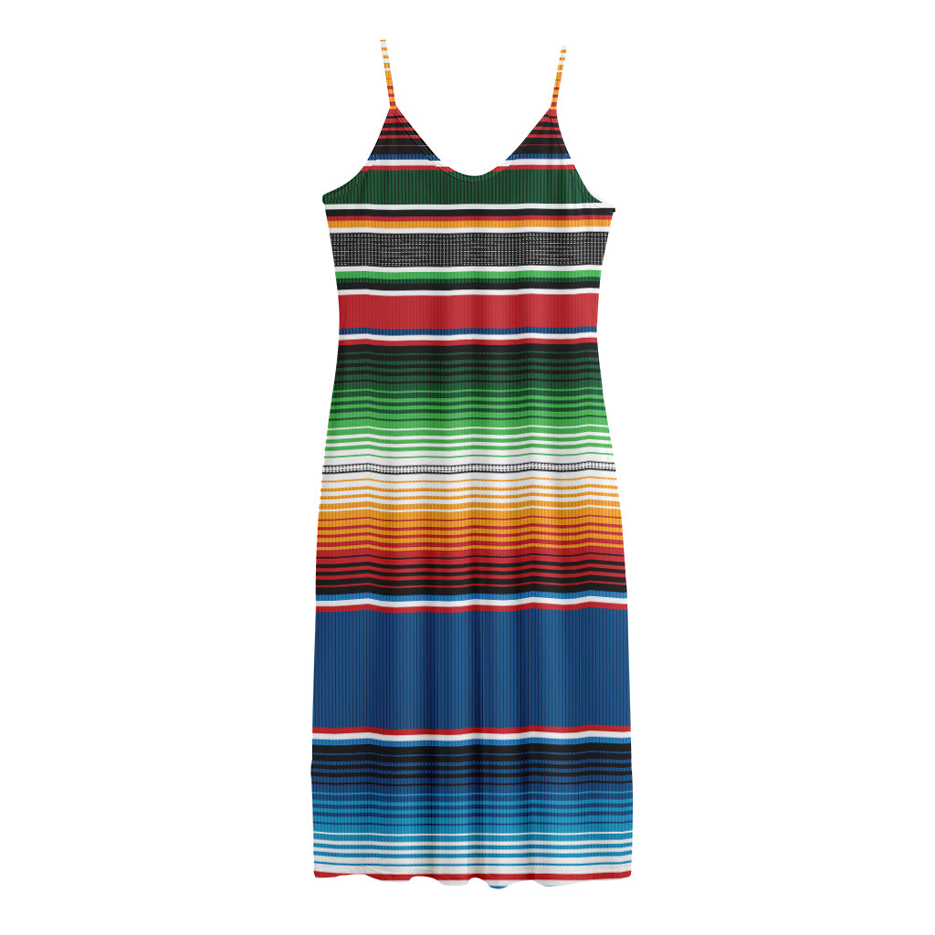 Vintage Mexican Blanket Pattern Print Jersey Midi Cami Dress