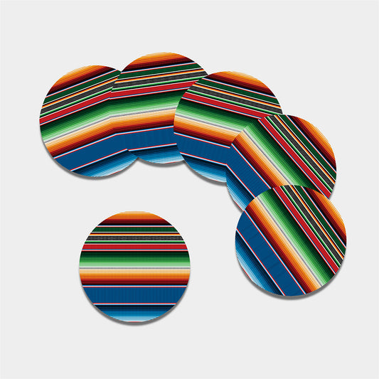 Vintage Mexican Blanket Pattern Print Leather Coaster Set