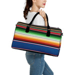 Vintage Mexican Blanket Pattern Print Leather Duffle Bag