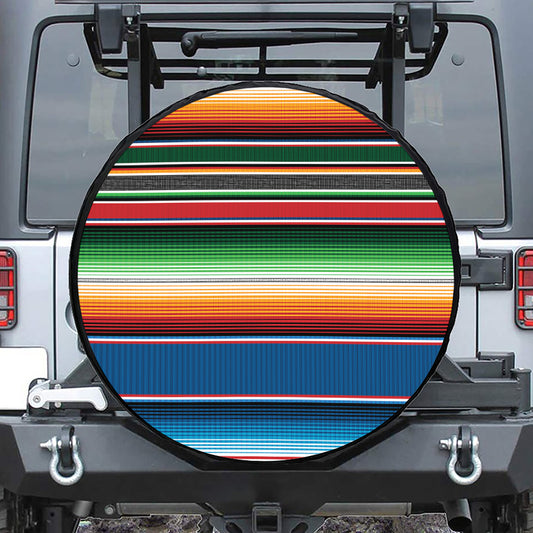 Vintage Mexican Blanket Pattern Print Leather Spare Tire Cover