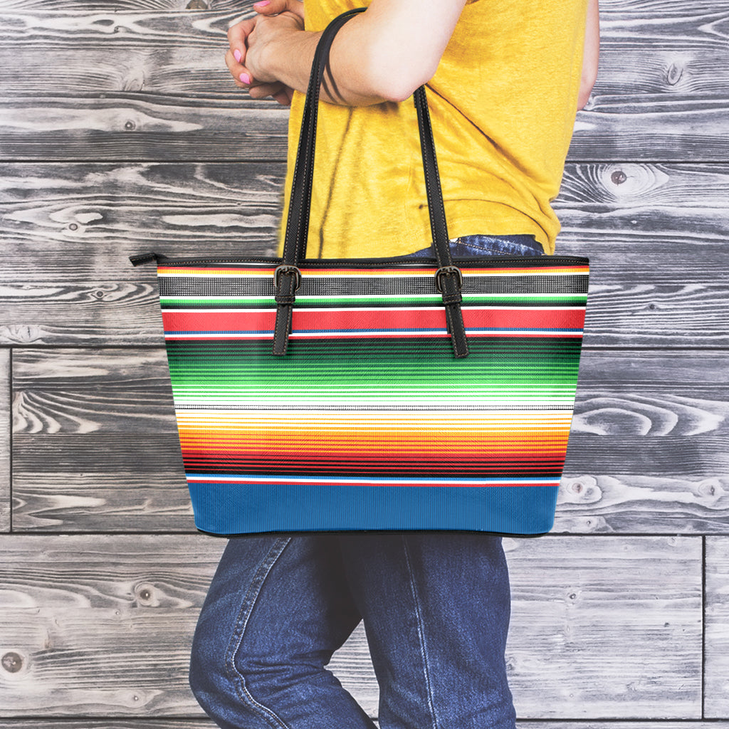 Vintage Mexican Blanket Pattern Print Leather Tote Bag