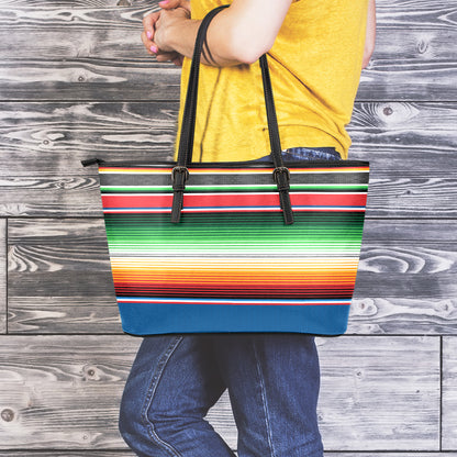 Vintage Mexican Blanket Pattern Print Leather Tote Bag