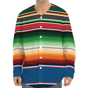 Vintage Mexican Blanket Pattern Print Long Sleeve Baseball Jersey