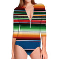Vintage Mexican Blanket Pattern Print Long Sleeve Swimsuit