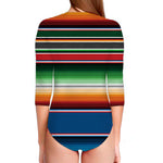 Vintage Mexican Blanket Pattern Print Long Sleeve Swimsuit